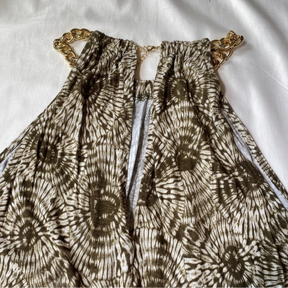 Michael Kors Olive Green & White Tank Top Chain Necklace Neck Tie Dye Pattern - Picture 5 of 5